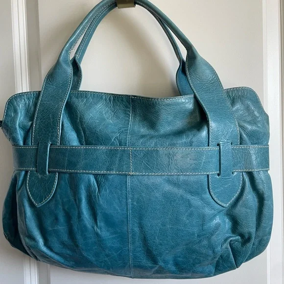 Teal Leather Bow-Front Shoulder Bag - Picture 3 of 10